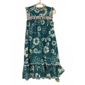 Vintage 70s Green Squiggle Detail Hawaiian Dress